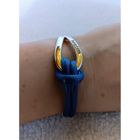 Avon Signed SAQ Silvertone & Blue Cord "Have Faith" Bracelet 6.5-7.5 in - Picture 6 of 14